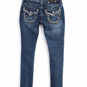 Miss Me Girls Skinny Jeans Size 8 Blue Embellished Pocket Stretch Denim